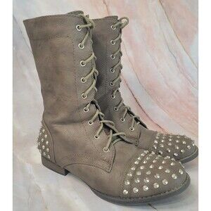 Bamboo Rascal taupe studded vegan leather calf height boots size 9